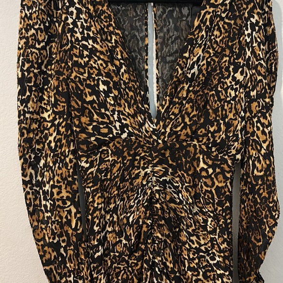 Ronny Kobo Anthropologie Astrid Sm Leopard Print Brown Black Ruched Sheath Midi - Picture 14 of 16